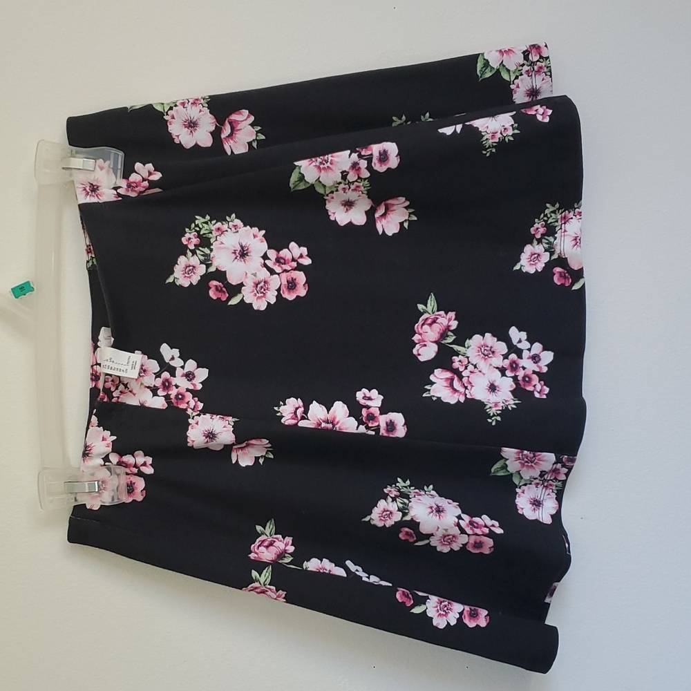 Black floral skater skirt